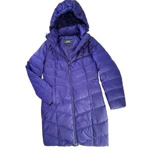 LAND'S END Long Down Parka Coat Sz Small 6-8 Removable Hood Indigo Blue